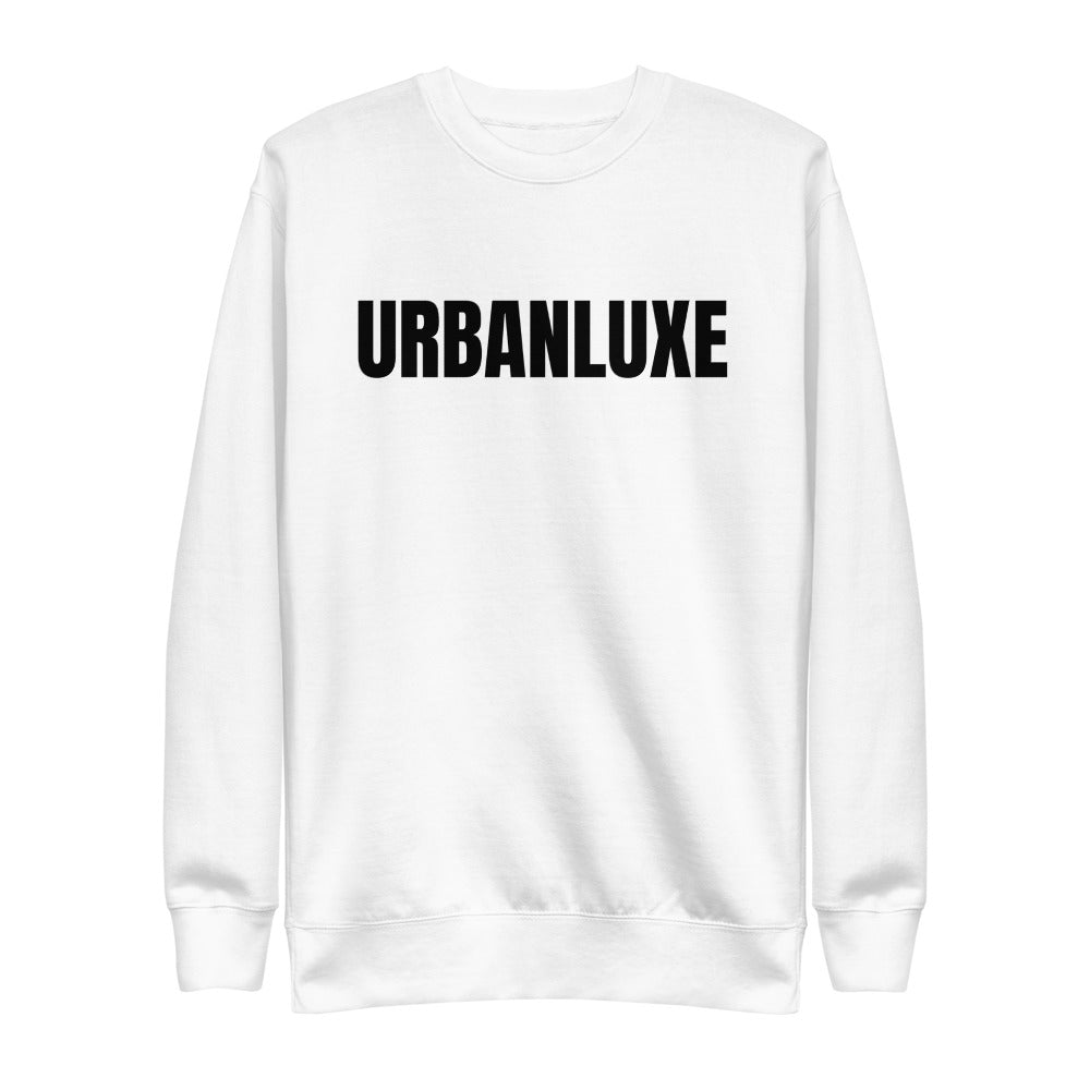 white sweatshirt with urbanluxe print